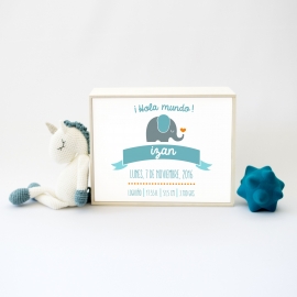 Caja de luz personalizada para bebé 'Elefante'. Lámpara natalicio.
